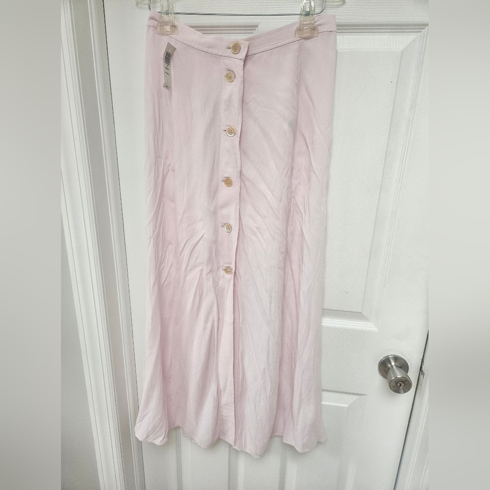Aritzia Wilfred "Amélie" Pastel Petal Pink Button Front Midi Skirt Small Romanti